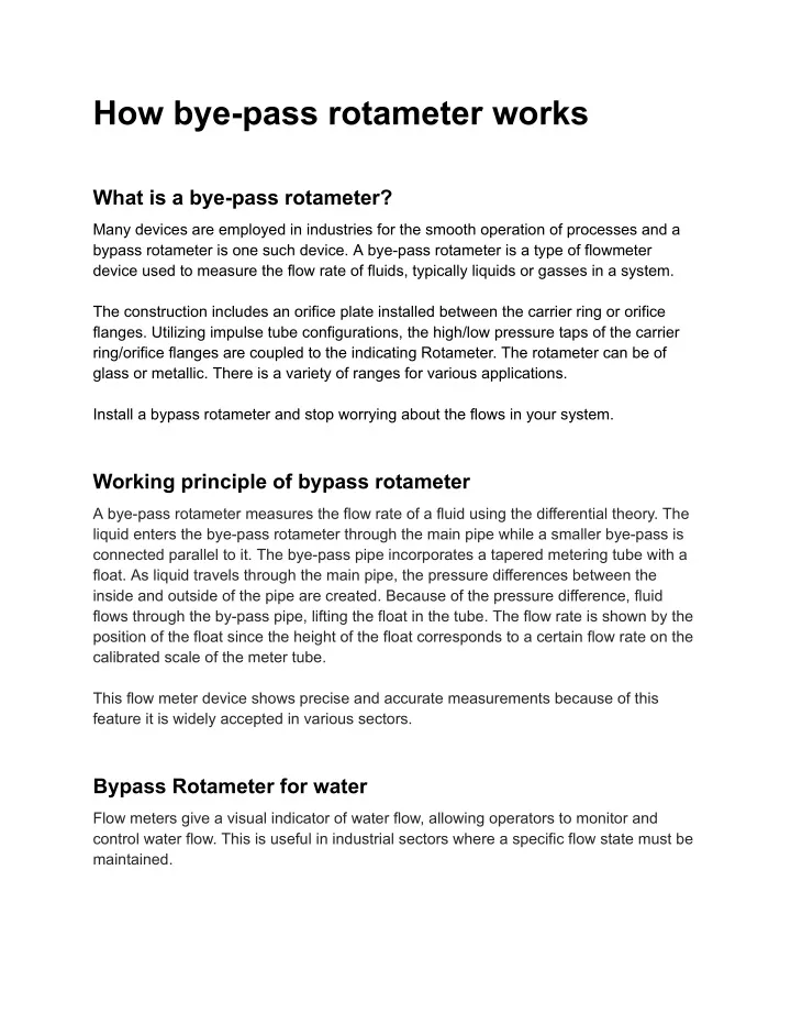 how bye pass rotameter works