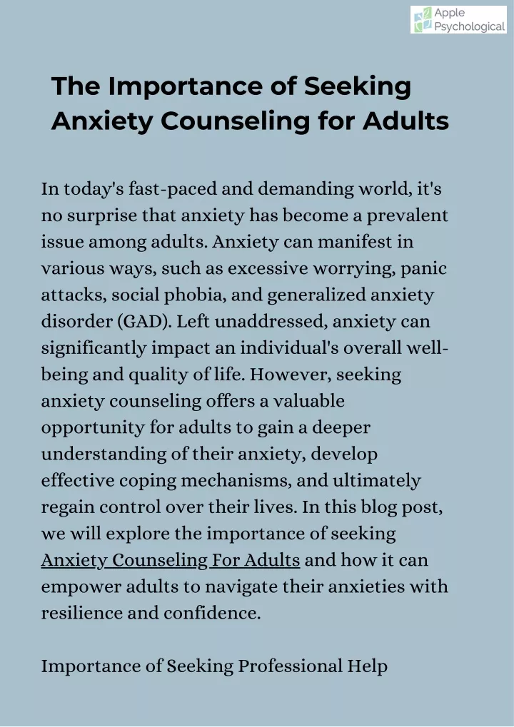 the importance of seeking anxiety counseling