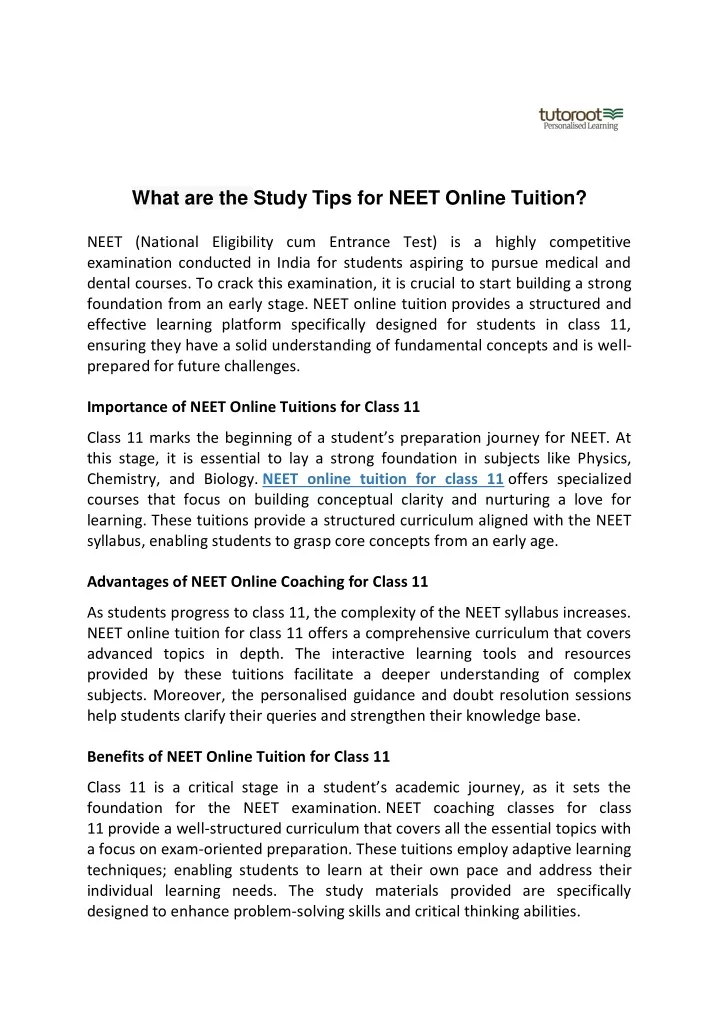 what are the study tips for neet online tuition