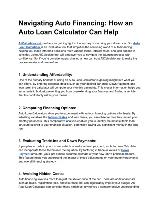 Navigating Auto Financing_ How an Auto Loan Calculator Can Help
