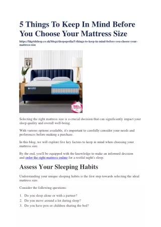 5 Things To Keep In Mind Before You Choose Your Mattress Size