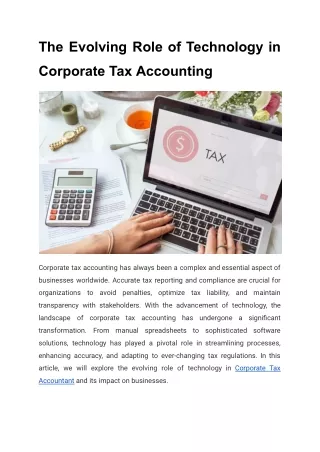 The Evolving Role of Technology in Corporate Tax Accounting