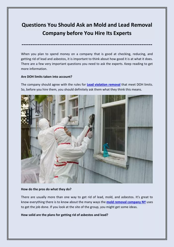 questions you should ask an mold and lead removal