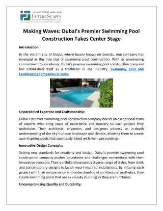 Making Waves Dubais Premier Swimming Pool Construction Takes Center Stage