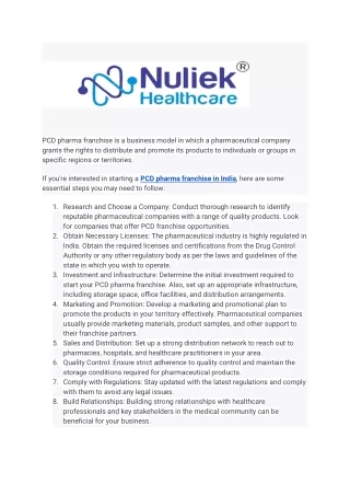 PCD pharma franchise - Nuliek