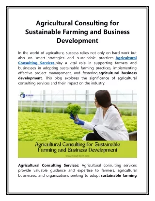 Agricultural Consulting for Sustainable Farming and Business Development