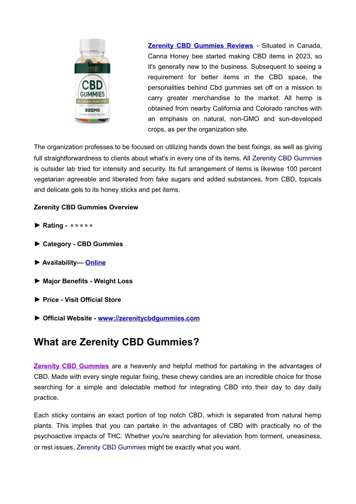 zerenity cbd gummies reviews situated in canada