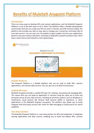Benefits of MuleSoft Anypoint Platform