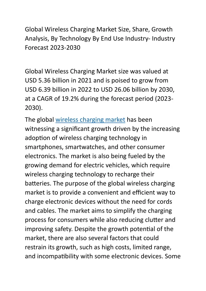 global wireless charging market size share growth