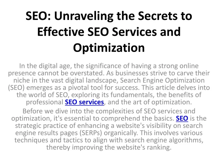 seo unraveling the secrets to effective seo services and optimization