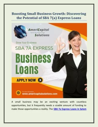 Boosting Small Business Growth- Discovering the Potential of SBA 7(a) Express Loans