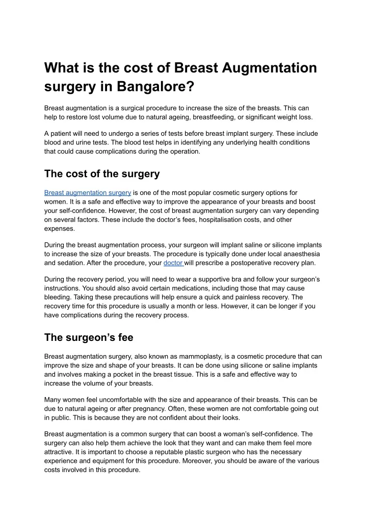 what is the cost of breast augmentation surgery