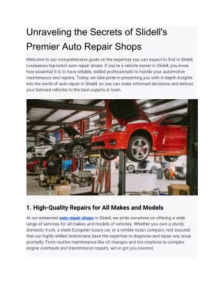 Unraveling the Secrets of Slidell's Premier Auto Repair Shops