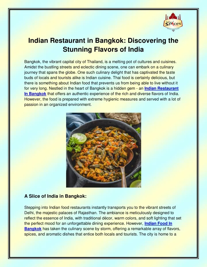 indian restaurant in bangkok discovering