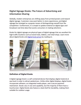 Digital Signage Kiosks: The Future of Advertising and Information Sharing