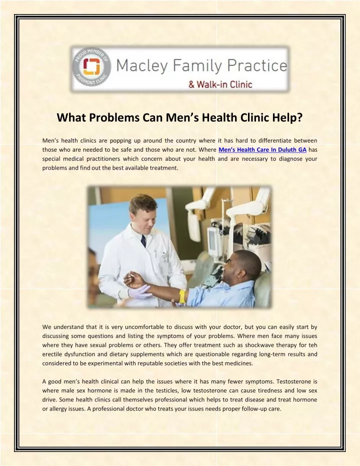 what problems can men s health clinic help