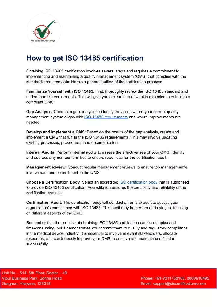 how to get iso 13485 certification