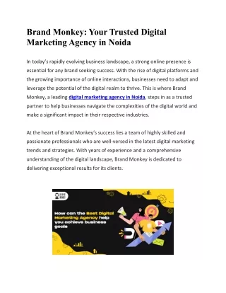 Brand Monkey: Your Trusted Digital Marketing Agency in Noida