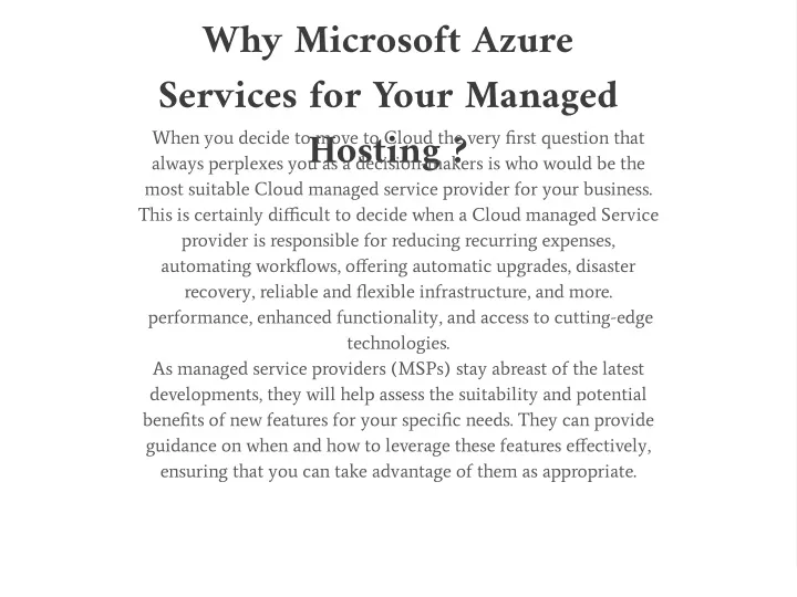why microsoft azure services for your managed