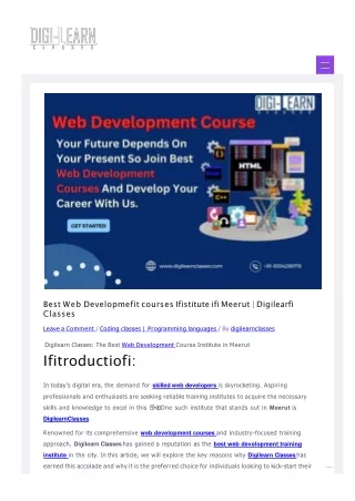 best web developmefit courses ifistitute