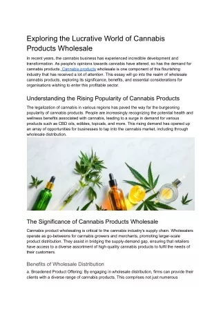 Exploring the Lucrative World of Cannabis Products Wholesale