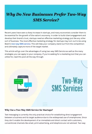 Why Do New Businesses Prefer Two-Way SMS Service?