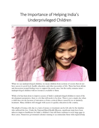 The Importance of Helping India’s Underprivileged Children