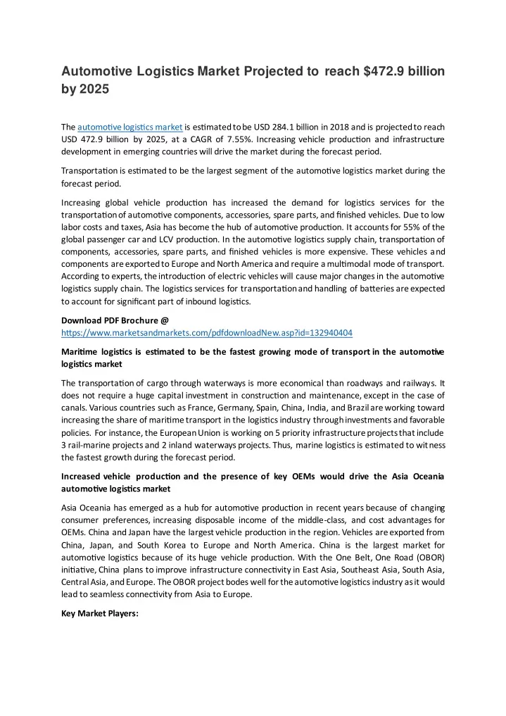 automotive logistics market projected to reach