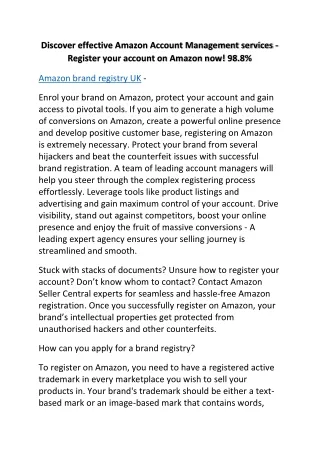 Discover effective Amazon Account Management services - Register your account on Amazon now! 98.8%