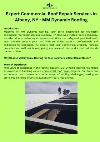 Expert Commercial Roof Repair Services in Albany, NY - MM Dynamic Roofing