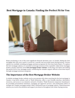Best Mortgage in Canada Finding the Perfect Fit for You