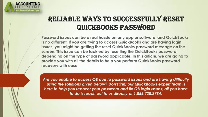 reliable ways to successfully reset quickbooks password