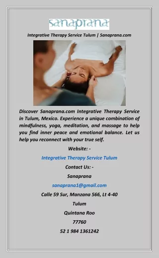 Integrative Therapy Service Tulum  Sanaprana