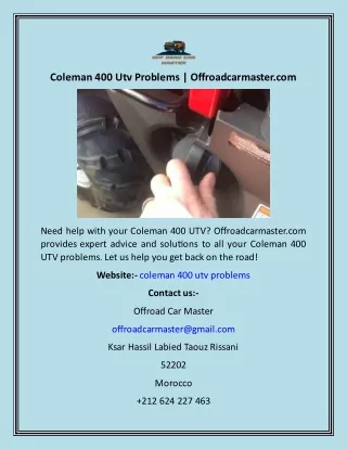 Coleman 400 Utv Problems  Offroadcarmaster