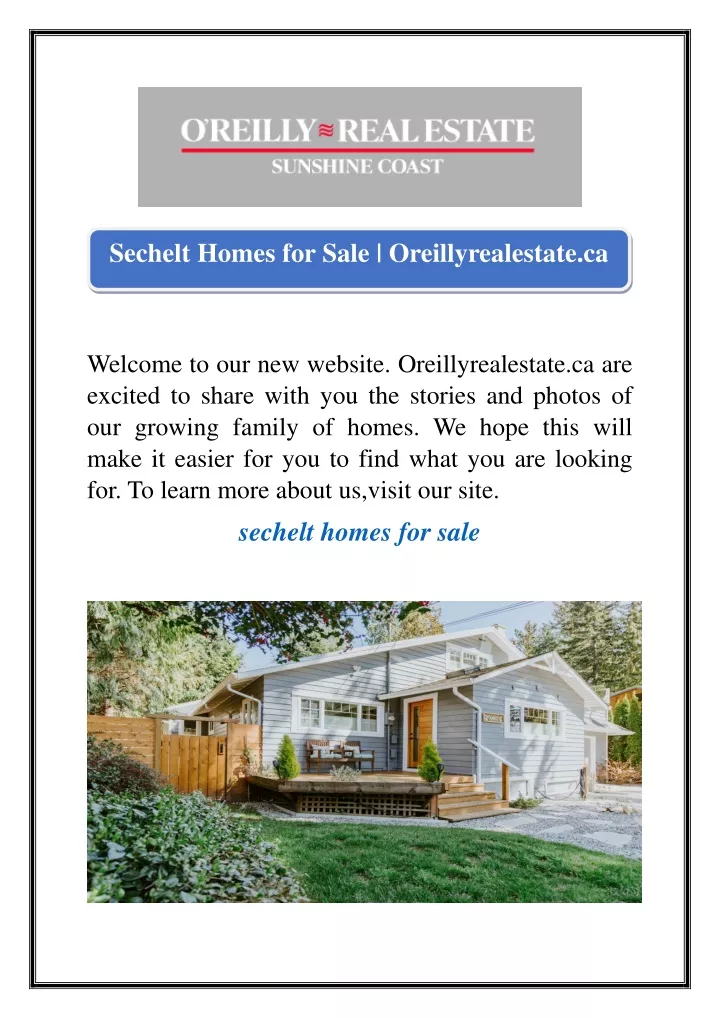 sechelt homes for sale oreillyrealestate ca