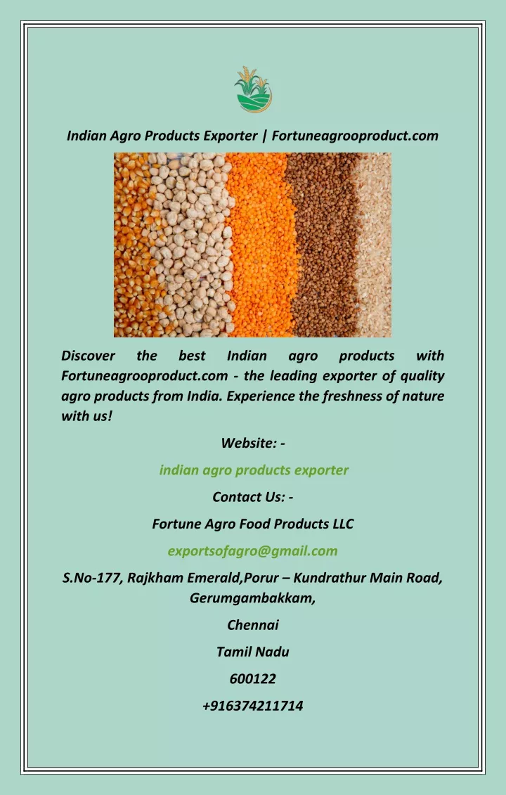 indian agro products exporter fortuneagrooproduct