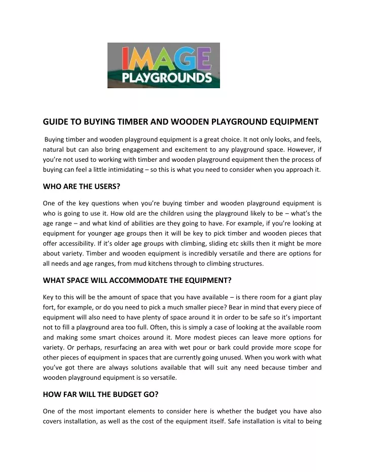 guide to buying timber and wooden playground