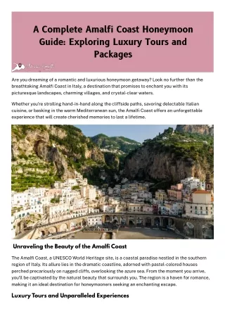 A Complete Amalfi Coast Honeymoon Guide: Exploring Luxury Tours and Packages