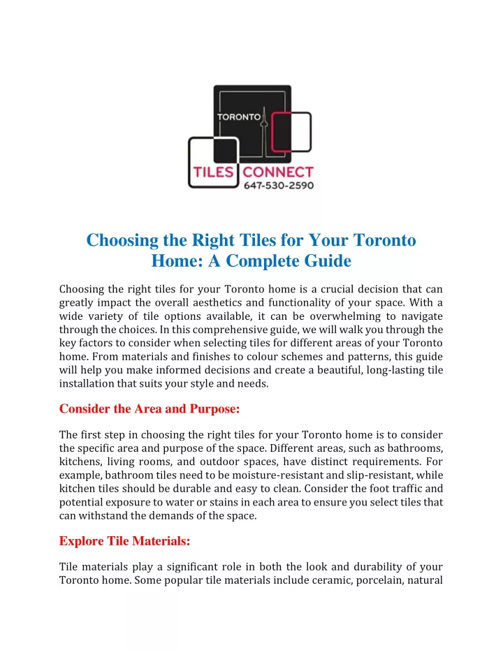 choosing the right tiles for your toronto home