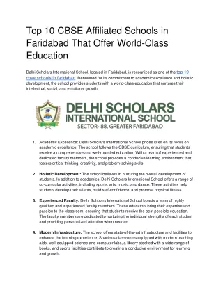 Top 10 CBSE Affiliated Schools in Faridabad That Offer World-Class Education