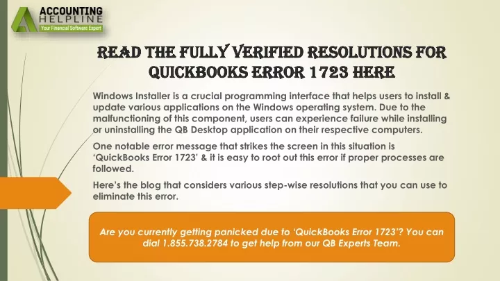 read the fully verified resolutions for quickbooks error 1723 here