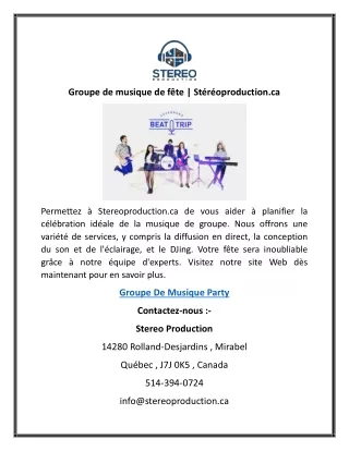 Groupe de musique de fête  Stéréoproduction.ca