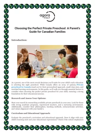 Choosing the Perfect Private Preschool: A Parent's Guide for Canadian Families