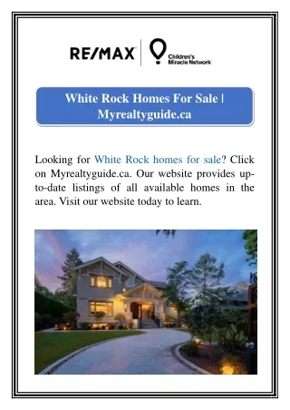 White Rock Homes For Sale | Myrealtyguide.ca