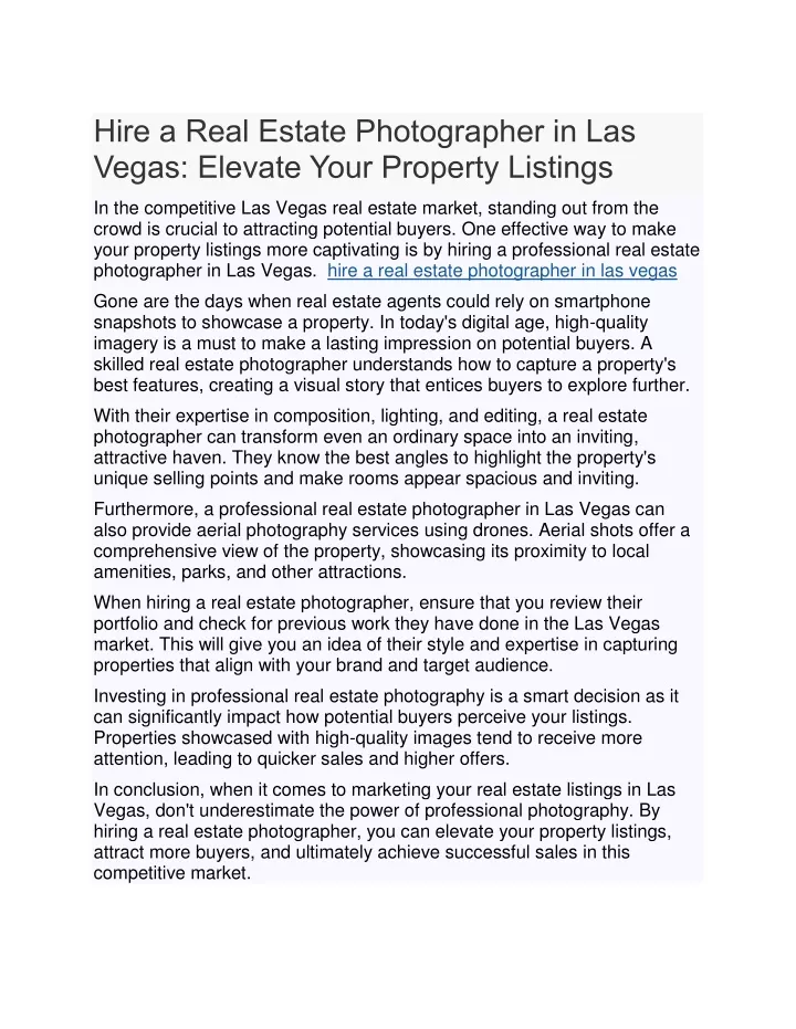 hire a real estate photographer in las vegas
