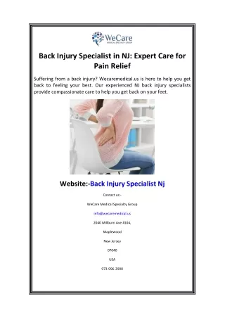 Back Injury Specialist in NJ Expert Care for Pain Relief