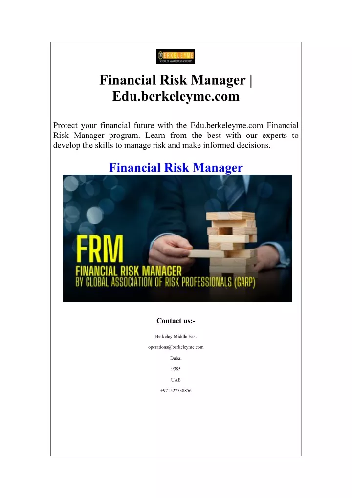 financial risk manager edu berkeleyme com