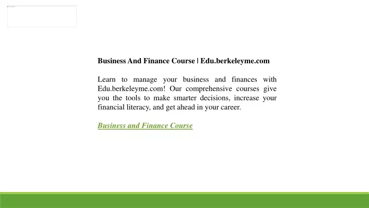 business and finance course edu berkeleyme