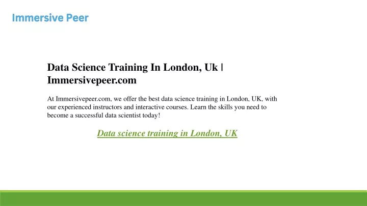 data science training in london uk immersivepeer