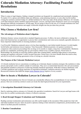 Colorado Mediation Lawyer: Facilitating Tranquil Resolutions